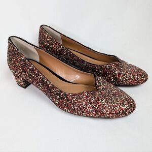 J. Renee Bambalina Glitter Block Heel Pumps Red Gold Sparkle